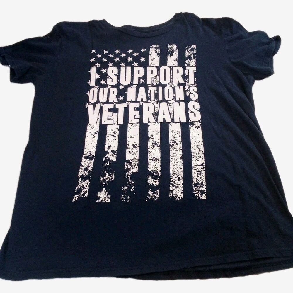 Men's Defender Apparel Navy Blue I Support Our Nation's Veteran T-shirt Size...
